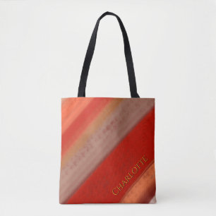 Terracotta Peach Stripes Custom Name Tote Bag