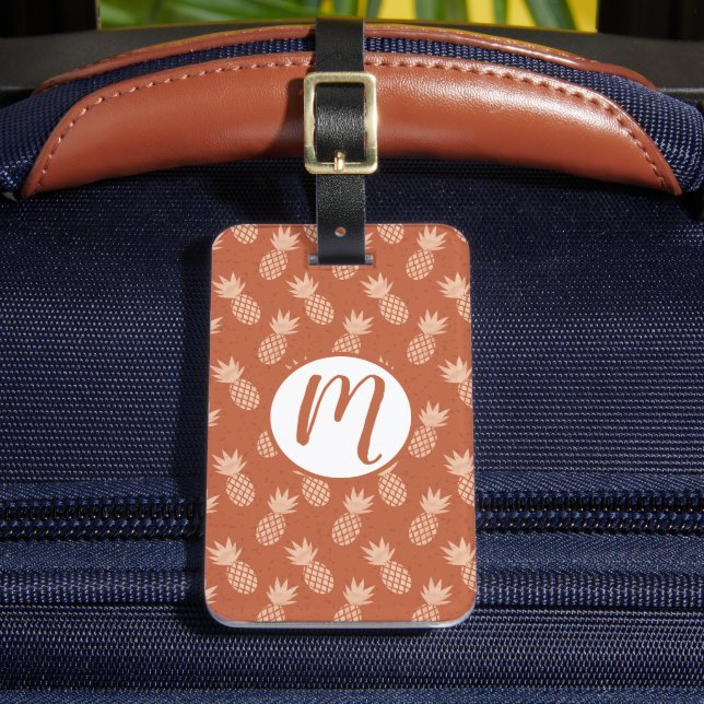 Terracotta & Peach Tropical Pineapple Pattern Luggage Tag (Front Insitu 2)