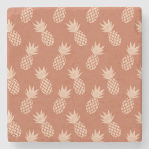 Terracotta & Peach Tropical Pineapple Pattern Stone Coaster