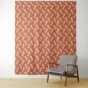 Terracotta & Peach Tropical Pineapple Pattern Tapestry