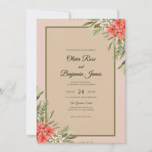 Terracotta Peony Champagne Wedding Invitation