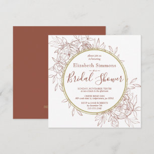 Terracotta Peony Floral Modern Toile Bridal Shower Invitation
