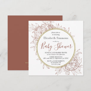 Terracotta Peony Modern Floral Toile Baby Shower Invitation