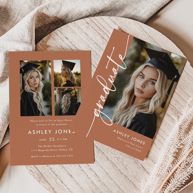 Terracotta Photo Collage Graduate Graduation Party Invitation (Creator Uploaded)