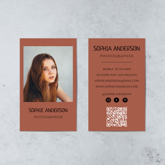 Terracotta Photo Photographer with QR Code Business Card (Creator Uploaded)