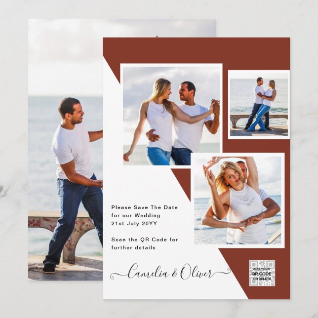 Terracotta PHOTO QR CODE Wedding Invite Save Date (Front/Back)