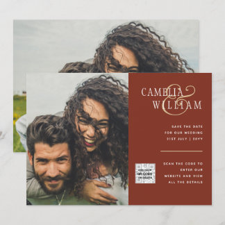 Terracotta PHOTO QR CODE Wedding Invite Save Date