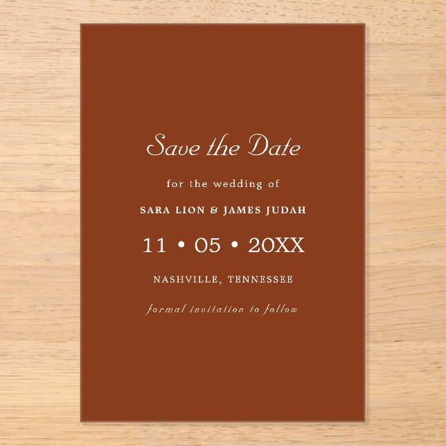 Terracotta Photo Save the Date Card Acrylic Invitations (Front)