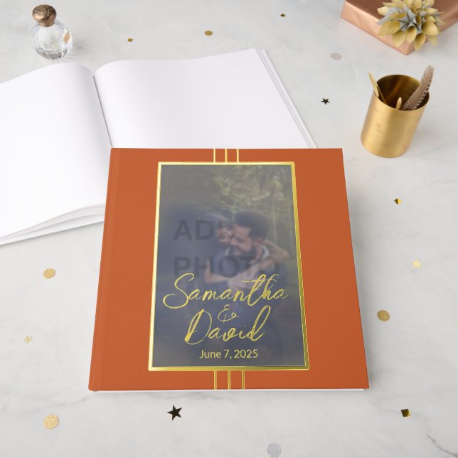 Terracotta Photo Wedding Foil Guestbook (Front Open)