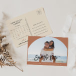 Terracotta Photo Wedding Save the Date Calendar  Announcement Postcard<br><div class="desc">This terracotta photo wedding save the date calendar announcement postcard is perfect for a rustic wedding. The design features a beautiful calligraphy font in a terracotta background to compliment your event.</div>