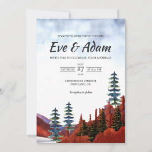 Terracotta Pine Forest Watercolor Winter Wedding Invitation