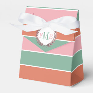 Terracotta pink and sage stripes, initials wedding favor box
