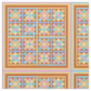 Terracotta pink and teal quilt tiles fabric