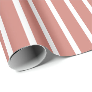 Terracotta Pink And White Stripes Wrapping Paper