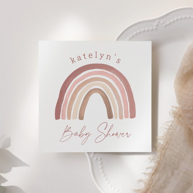 Terracotta Pink Boho Rainbow Baby Shower Napkin (Creator Uploaded)