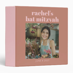 Terracotta Pink Bold Photo Bat Mitzvah Keepsake Binder