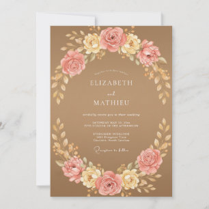 Terracotta Pink Leaf Wedding Invitation