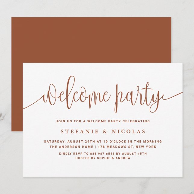 Terracotta Pretty Calligraphy Welcome Party Invitation (Front/Back)