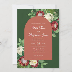 Terracotta Protea Hunter Eucalyptus Wedding Invitation