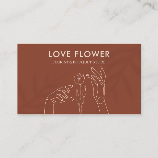 Terracotta Psychic Medium Flower and Hands Design Business Card (Front)