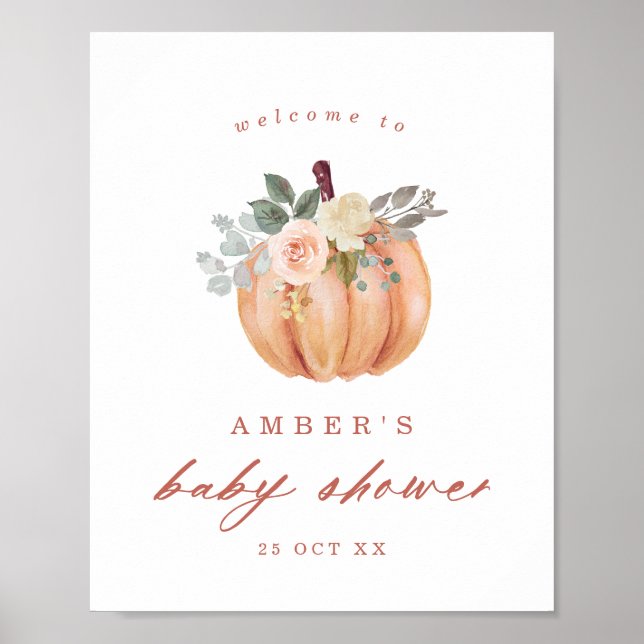 Terracotta Pumpkin and Roses Baby Shower Welcome Poster (Front)
