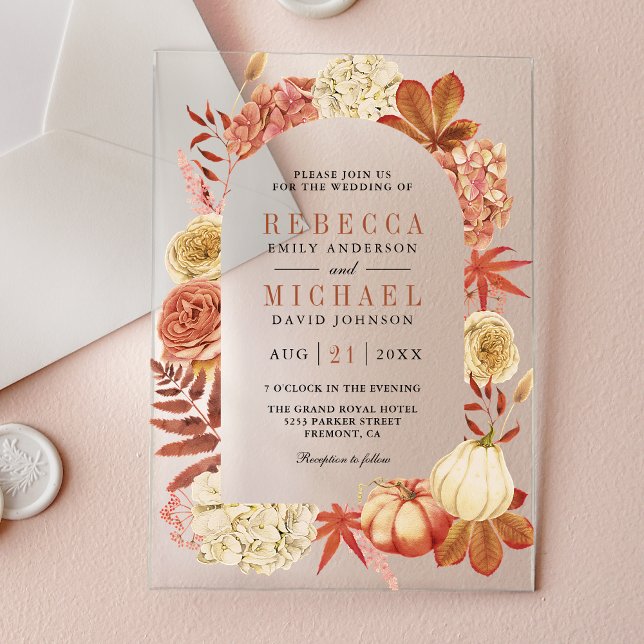Terracotta Pumpkin Floral Wedding Acrylic Invitations (Creator Uploaded)