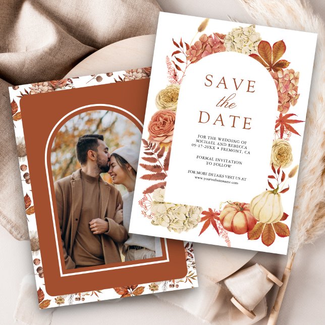 Terracotta Pumpkin Floral Wedding Save The Date (Creator Uploaded)