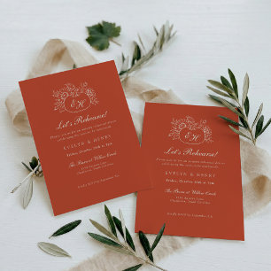 Terracotta Pumpkin Monogram Rehearsal Dinner Invitation