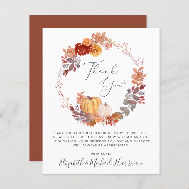 Terracotta Pumpkin Watercolor Baby Thank You Card (Front/Back)