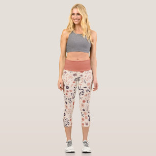 Terracotta Purple Beige Boho Watercolor Florals  Capri Leggings
