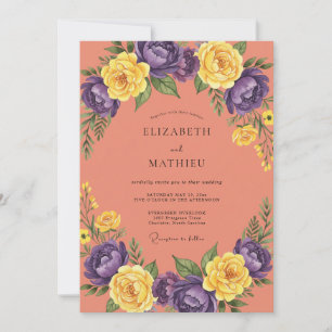 Terracotta Purple Yellow Petal Wedding Invitation