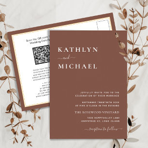 Terracotta QR Code All In One Modern Chic Wedding Invitation Postcard