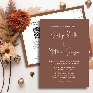 Terracotta QR Code All In One Modern Wedding Invitation Postcard