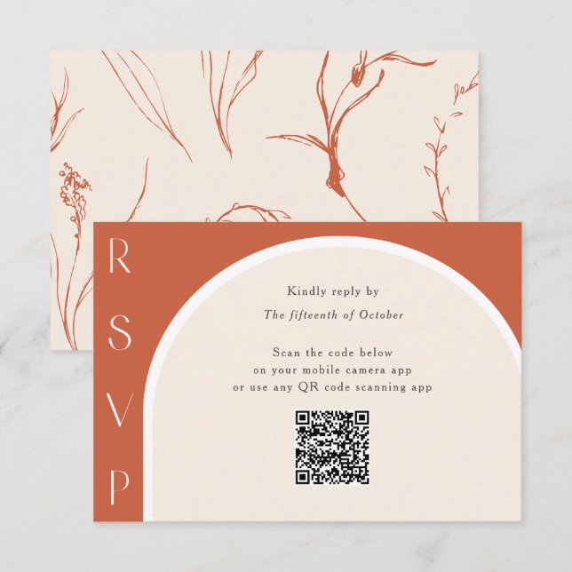 Terracotta QR code Modern Arch Wedding online RSVP Card (Front/Back)
