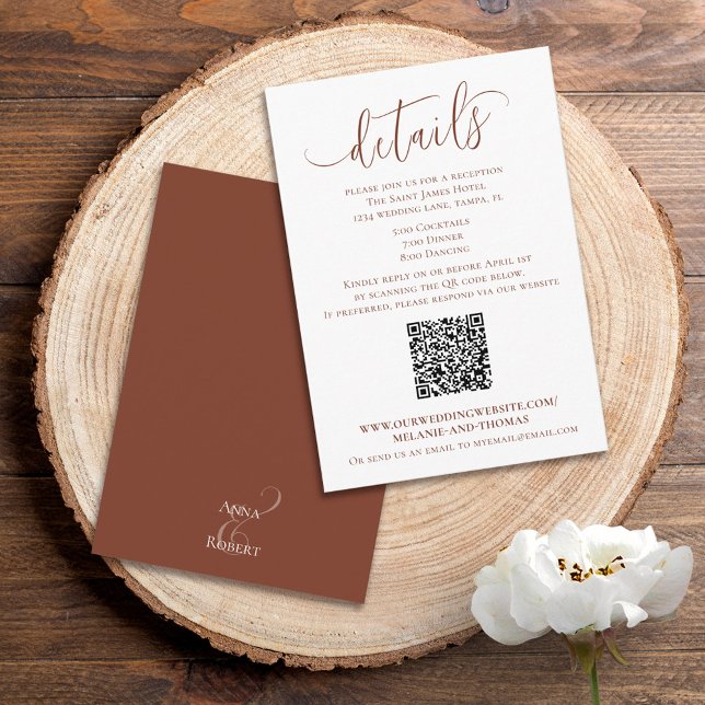 Terracotta QR Code Wedding Details Calligraphy  Enclosure Card (Creator Uploaded)