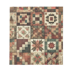 Terracotta Quilt and Patchwork Colourful Floral  Notepad