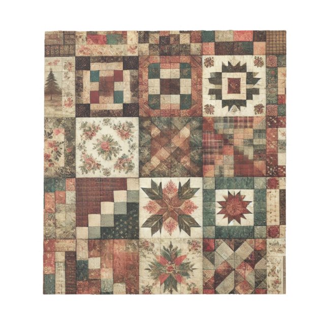Terracotta Quilt and Patchwork Colourful Floral  Notepad (Front)