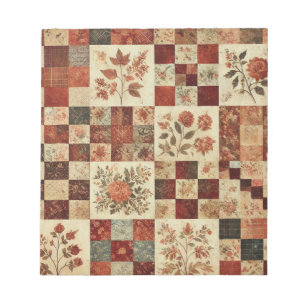 Terracotta Quilt and Patchwork Colourful Floral  Notepad
