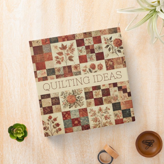 Terracotta Quilt Patchwork Floral Sewing Organizer Binder (In Situ)