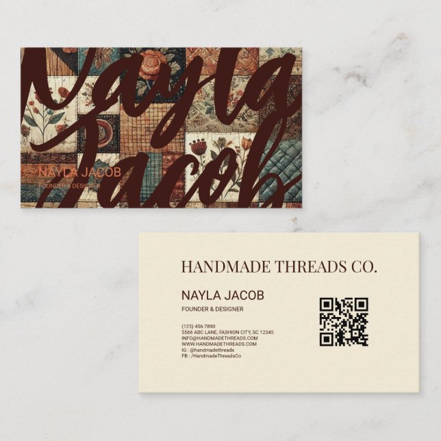 Terracotta Quilt Patchwork Handmade Clothing Business Card (Front/Back)