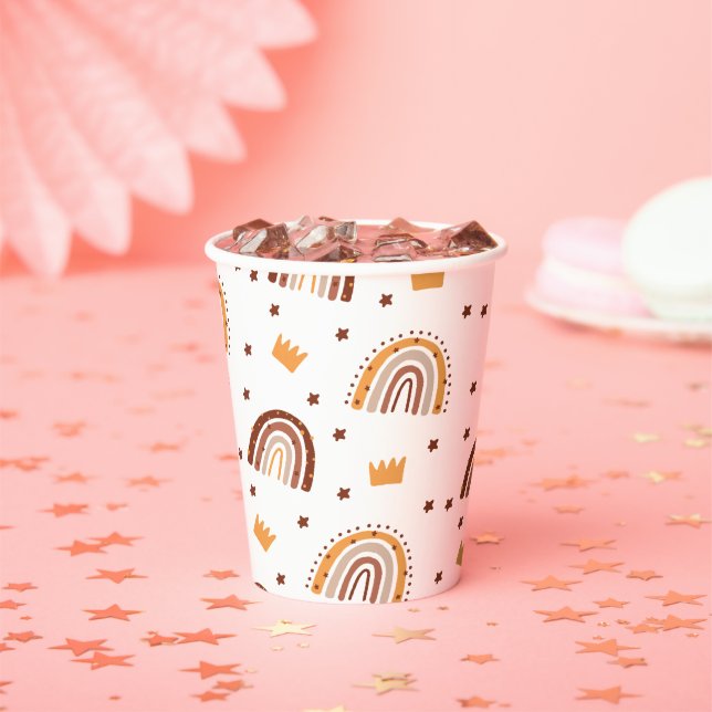 Terracotta Rainbow Ms Onederful Birthday Paper Cups (Insitu)