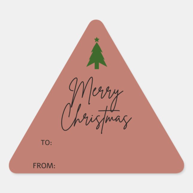Terracotta Red Boho Christmas Gift Triangle Sticker (Front)