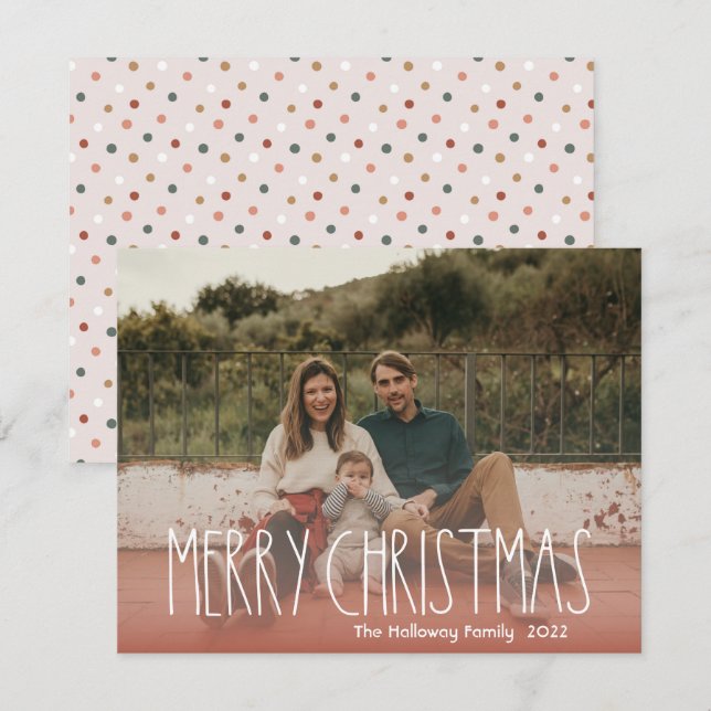 Terracotta Red Boho Polka Dot Christmas Full Photo Holiday Card (Front/Back)
