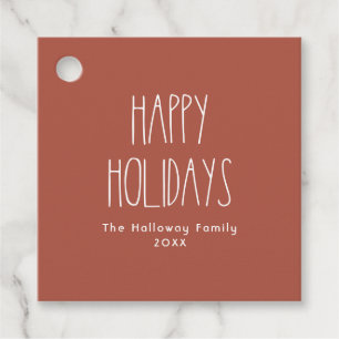 Terracotta Red Boho Polka Dot Happy Holiday Square Favour Tags