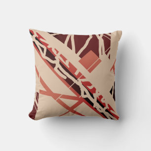 Terracotta Red Brown on Tan Diagonal Shapes Design Throw Pillow