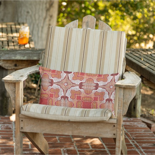 Terracotta Red Brown Rust Orange Tribal Art Lumbar Pillow (Chair)