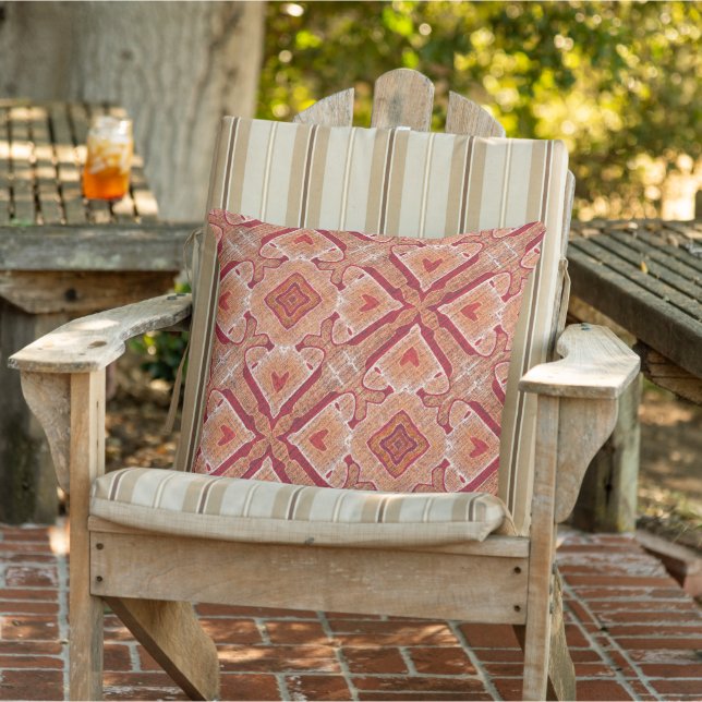 Terracotta Red Brown Rust Orange Tribal Art Outdoor Pillow (Chair)