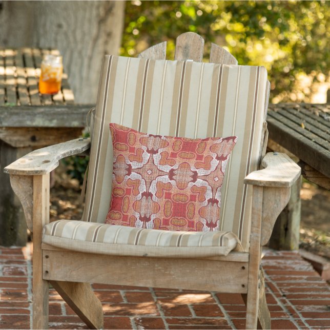 Terracotta Red Brown Rust Orange Tribal Art Outdoor Pillow (Chair)