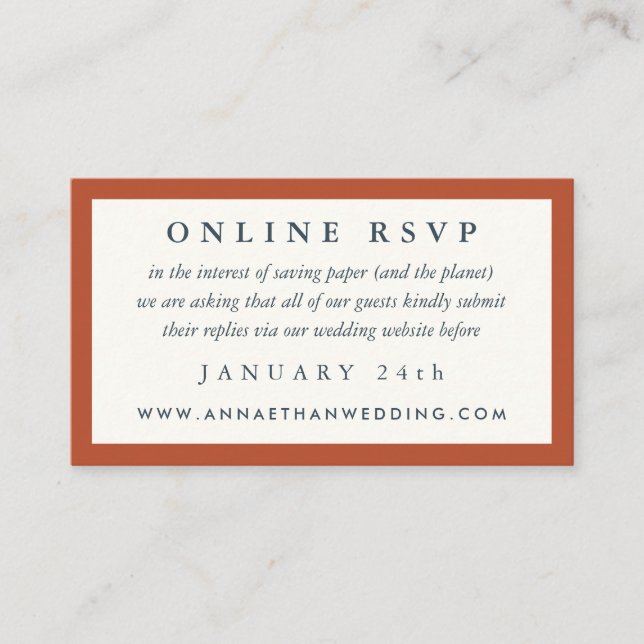 Terracotta Red Frame Wedding Online RSVP Card (Front)