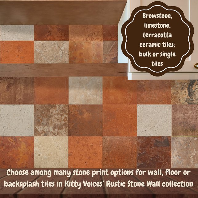 Terracotta red simple rustic  tile (Rustic stone brownstone, limestone, terracotta print ceramic tile wall, floor and backsplash decor)